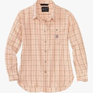 Carhartt Womens Loose Fit Lightweight Plaid Cotton Button Down Shirt